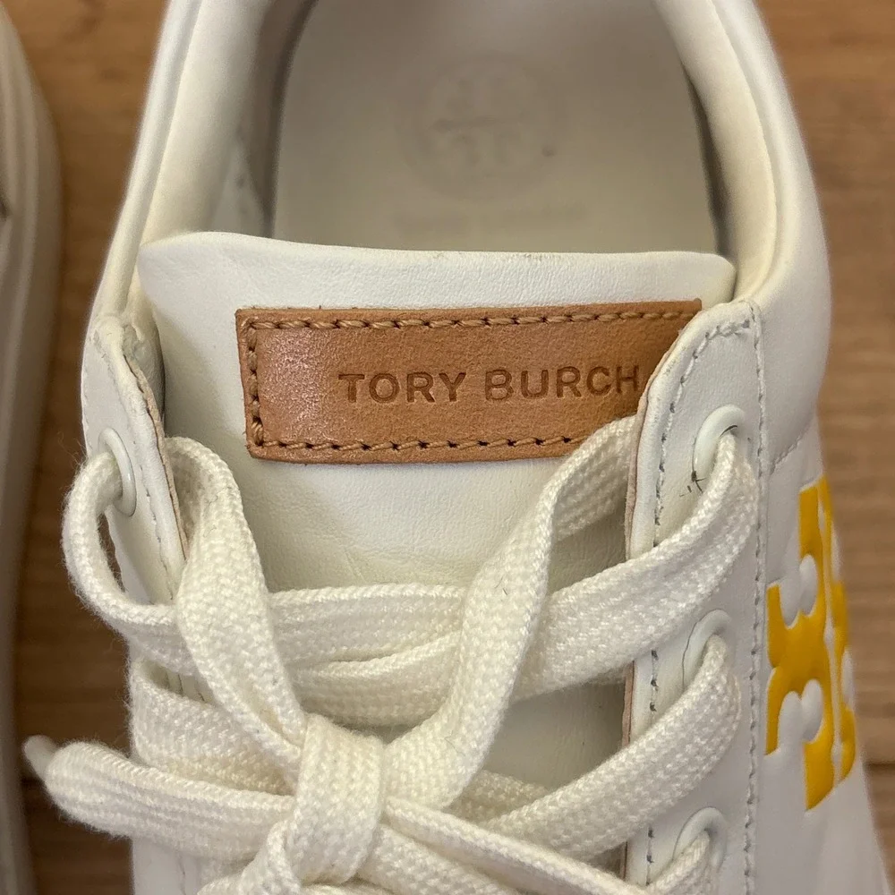 TORY BURCH Andrea‎ Colorblock Court Sneaker White/Goldfinch Yellow Women Size 9